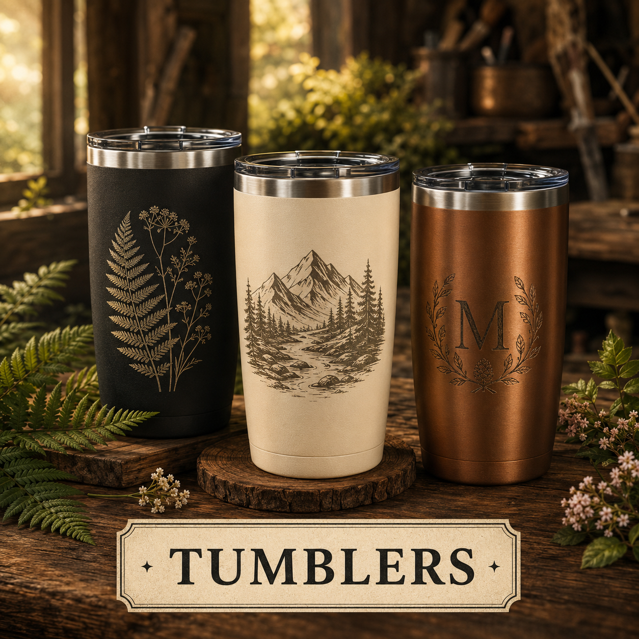 Premium personalized insulated tumblers outdoors